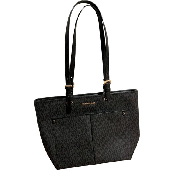 NWT Michael Kors Jet Set Medium Logo Pocket Tote Bag- Black - Picture 1 of 5